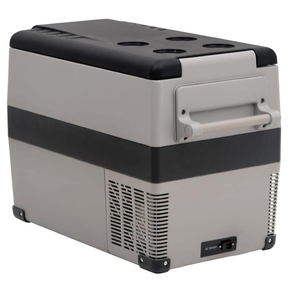 vidaXL Хладилна кутия с дръжка и адаптер черно и сиво 35 л PP и PE