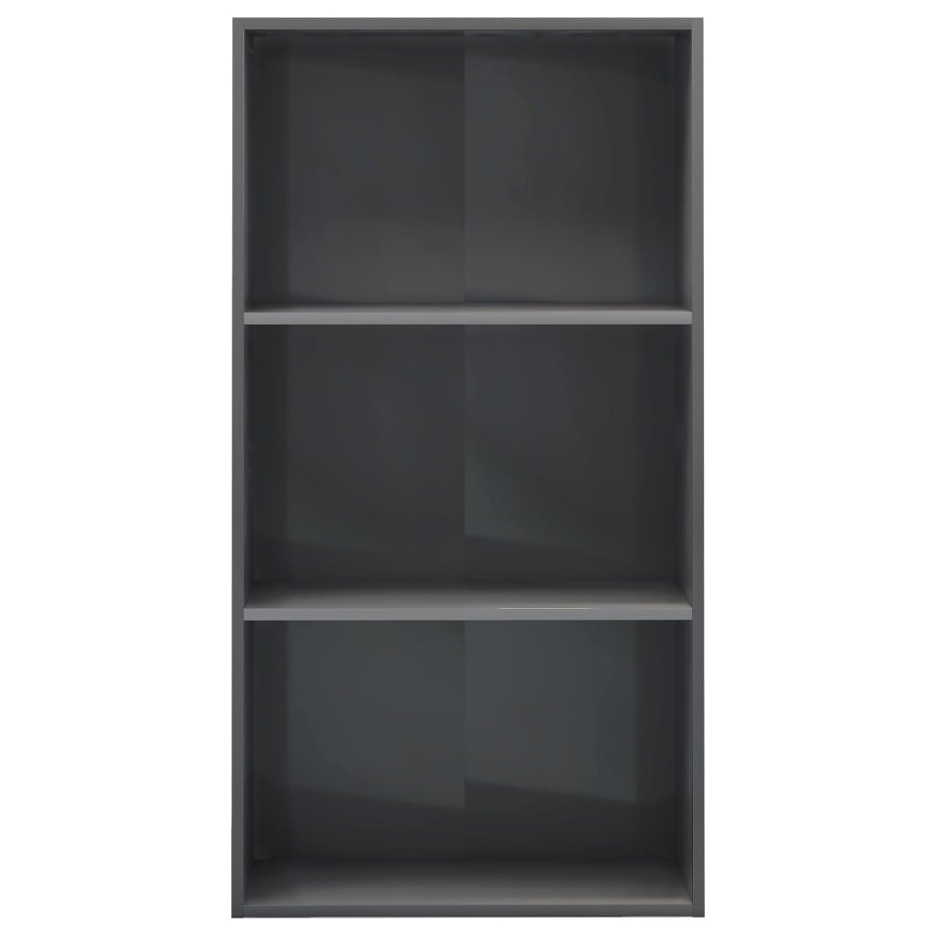 vidaXL 3-етажна библиотека, сив гланц, 60x30x114 см, ПДЧ