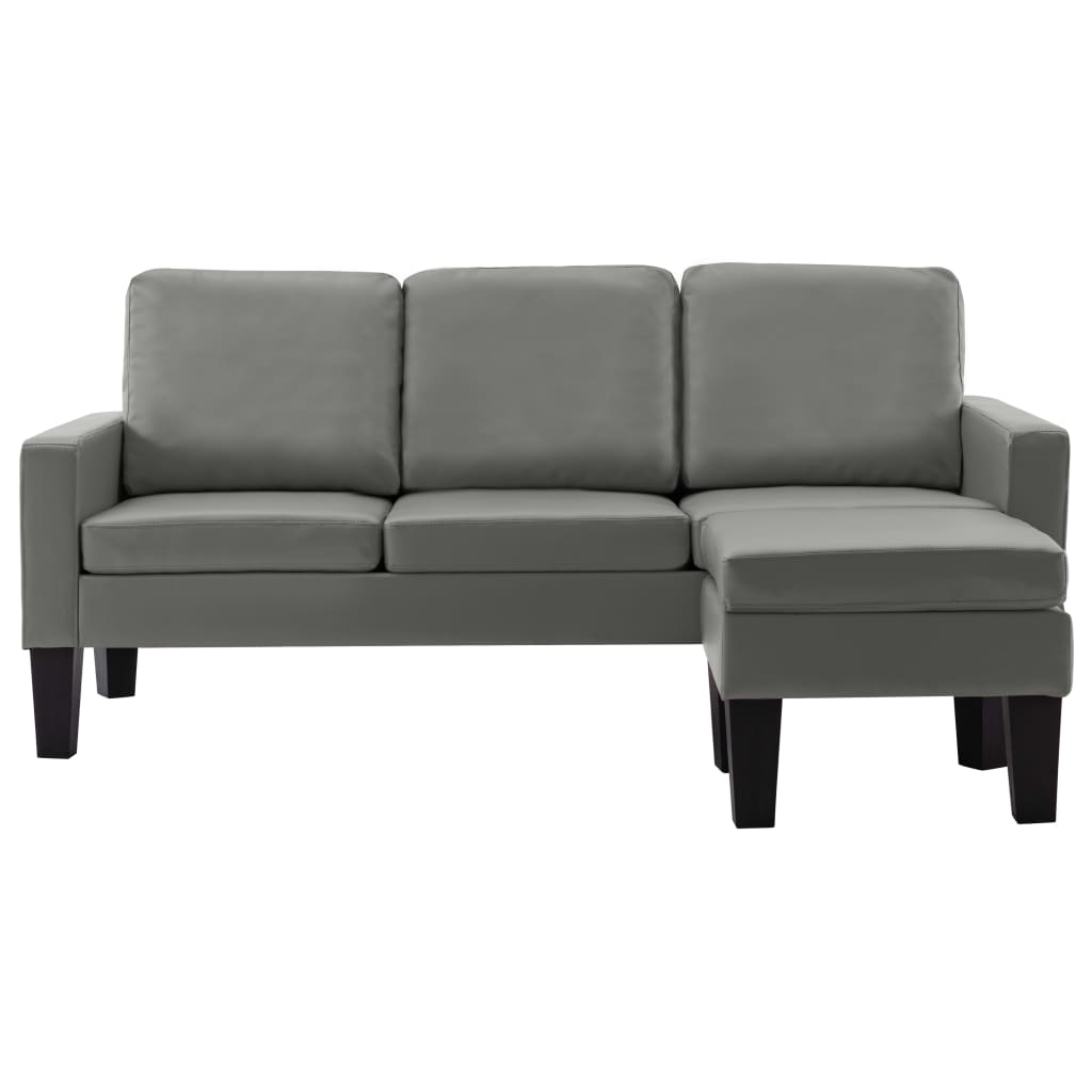 vidaXL 3-местен диван с поставка за крака, сив, изкуствена кожа