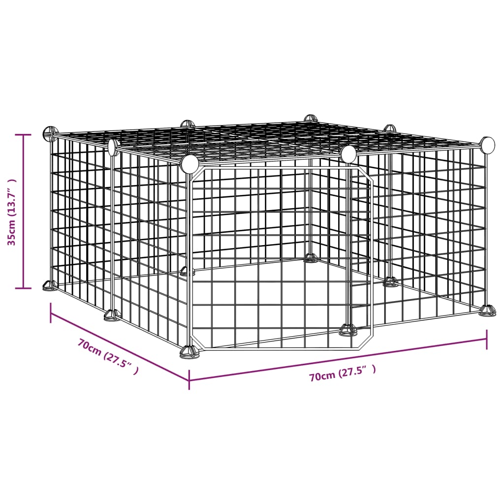 vidaXL Клетка за животни с врата, 12 панела, черна, 35x35 см, стомана