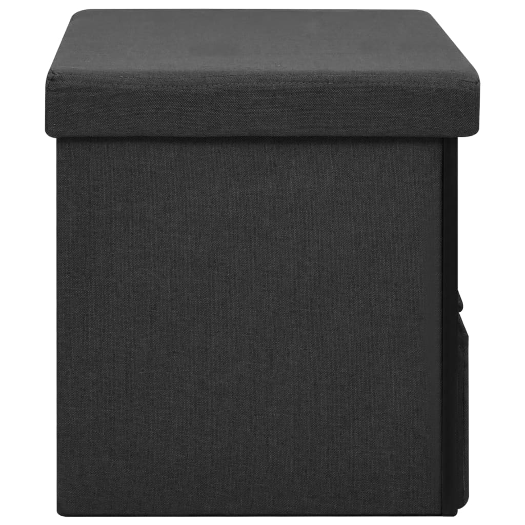 vidaXL Сгъваема пейка за съхранение, черна, 76x38x38 см, изкуствен лен