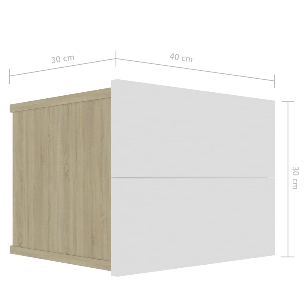vidaXL Нощни шкафчета, 2 бр, бяло и дъб сонома, 40x30x30 см, ПДЧ