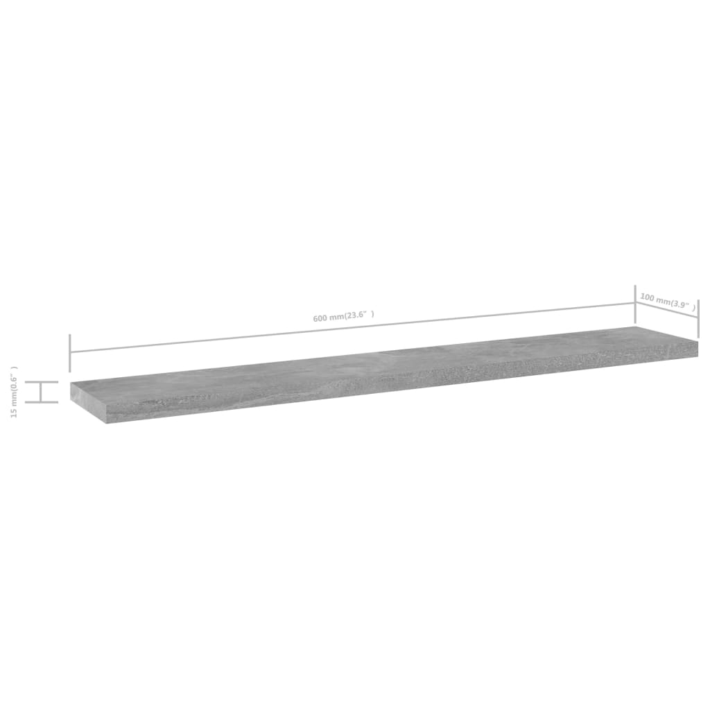vidaXL Рафтове за етажерка, 4 бр, бетонно сиви, 60x10x1,5 см, ПДЧ