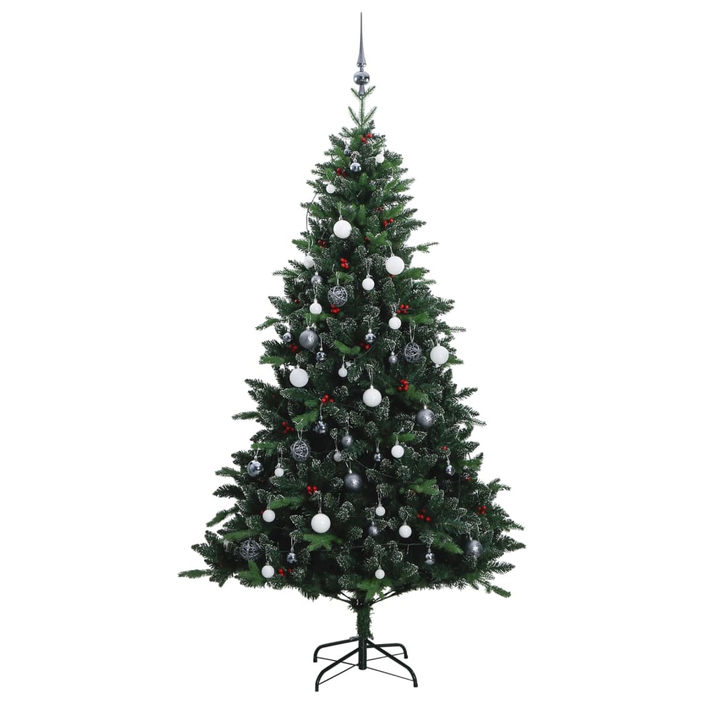 vidaXL Изкуствена коледна елха с шарнири, 300 LED и топки, 210 см
