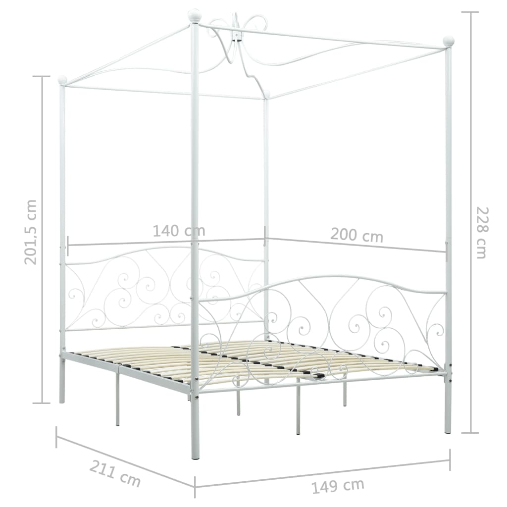 vidaXL Рамка за легло с балдахин, бяла, метал, 140x200 cм