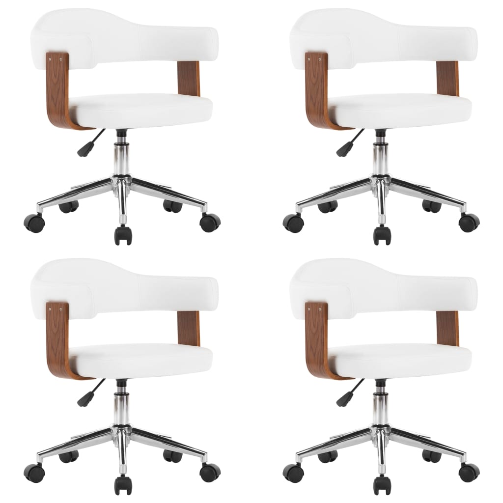 vidaXL Въртящи трапезни столове 4 бр бели извито дърво/изкуствена кожа