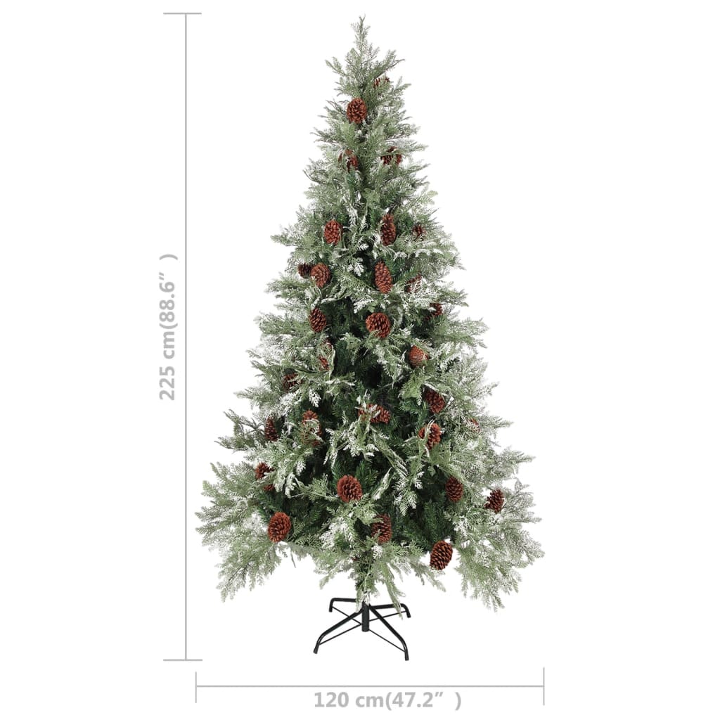vidaXL Коледна елха с шишарки, зелено и бяло, 225 см, PVC и PE