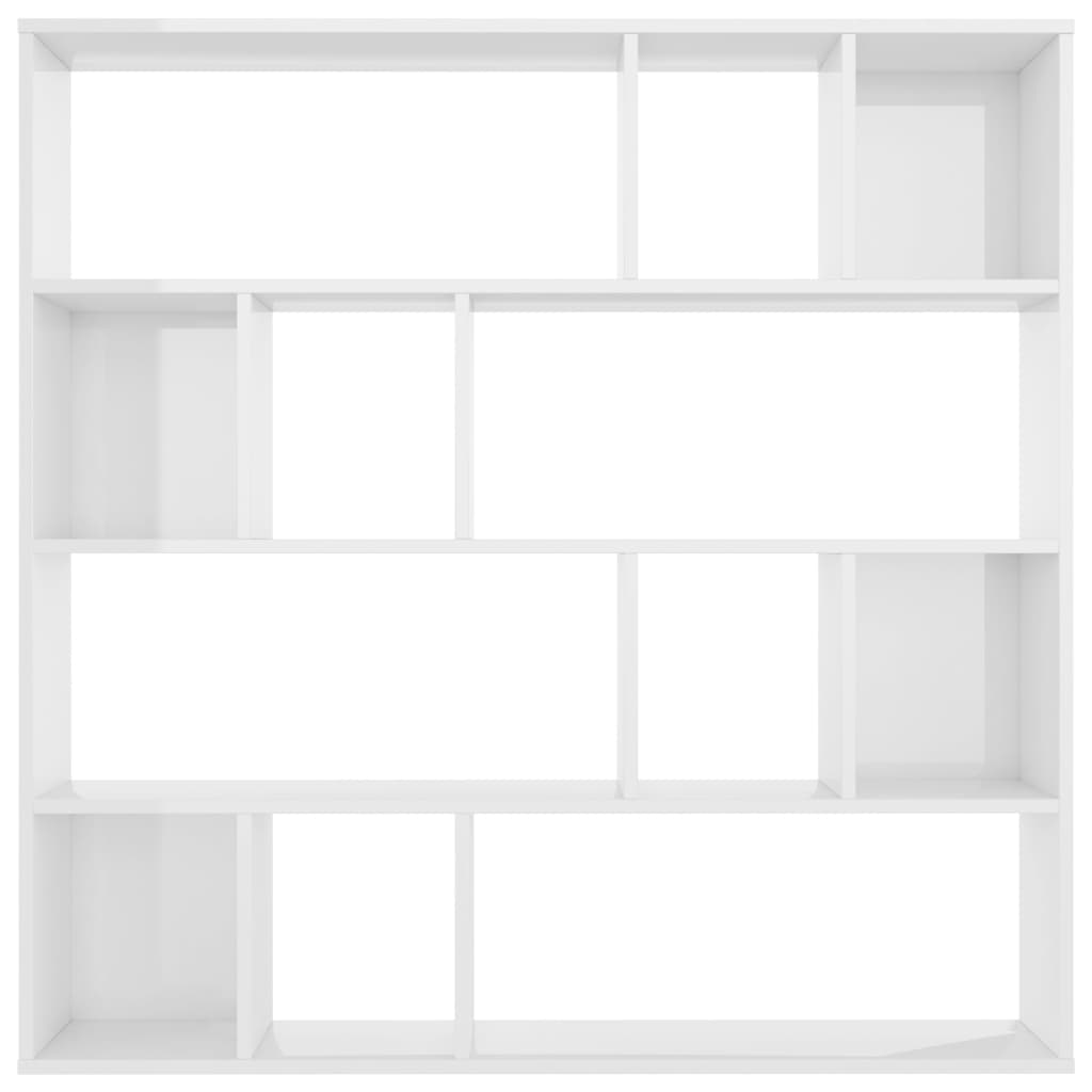 vidaXL Разделител за стая/библиотека, бял гланц, 110x24x110 см, ПДЧ