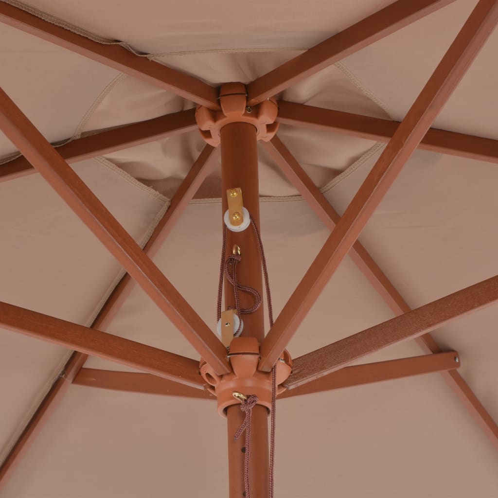 vidaXL Градински чадър с дървен прът, 270 см, таупе