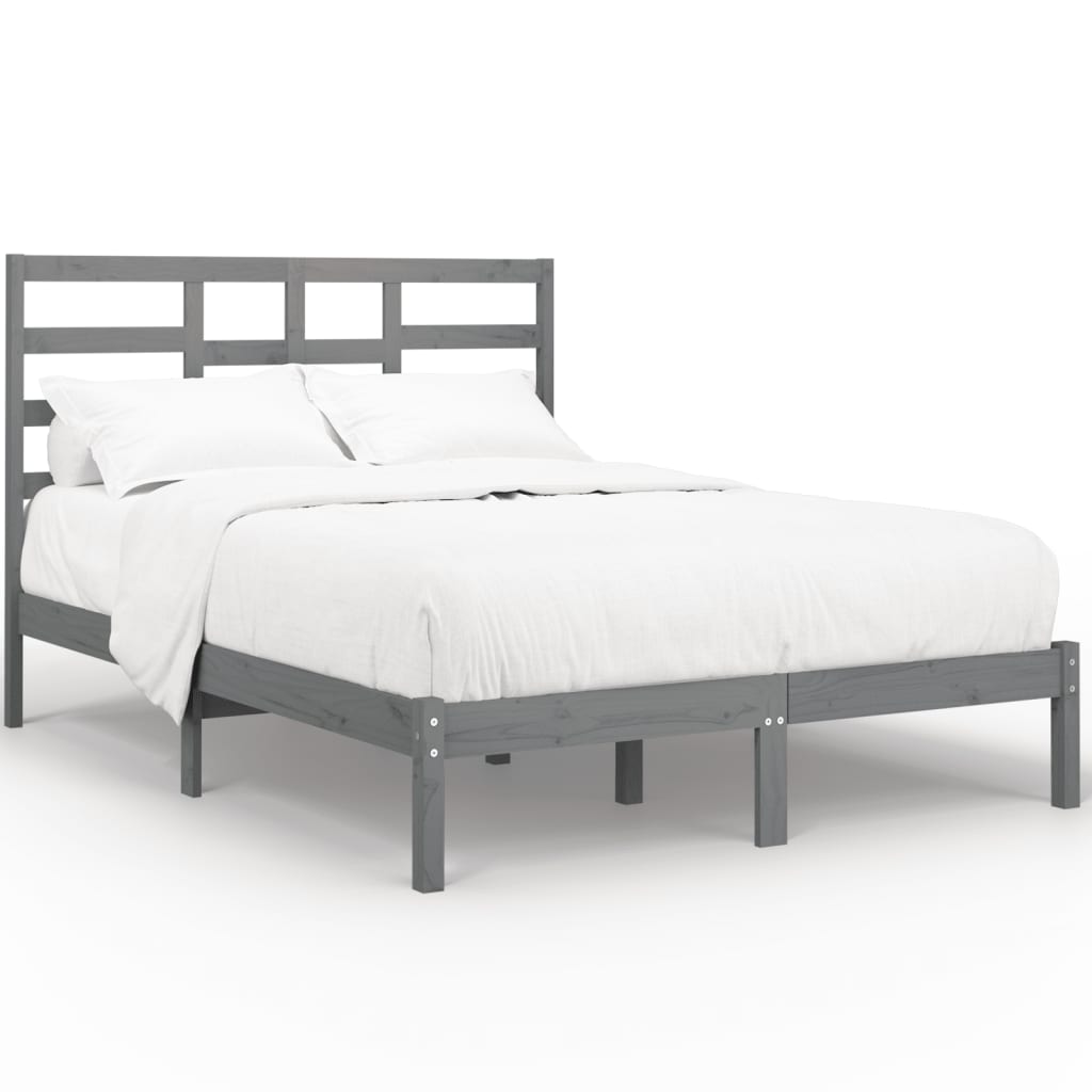 vidaXL Рамка за легло, сива, дърво масив, 150x200 cм, King Size