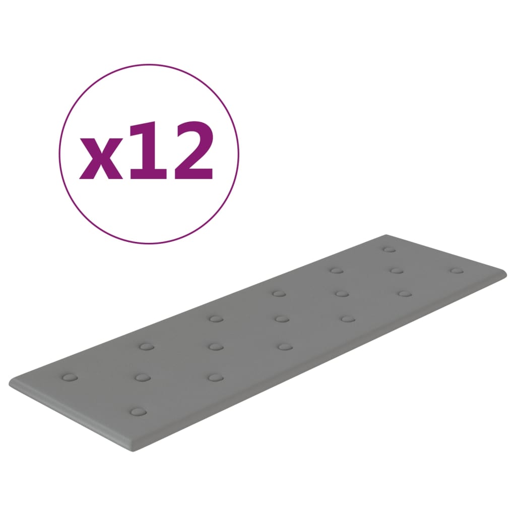 vidaXL Стенни панели 12 бр сиви 90x30 см изкуствена кожа 3,24 м²