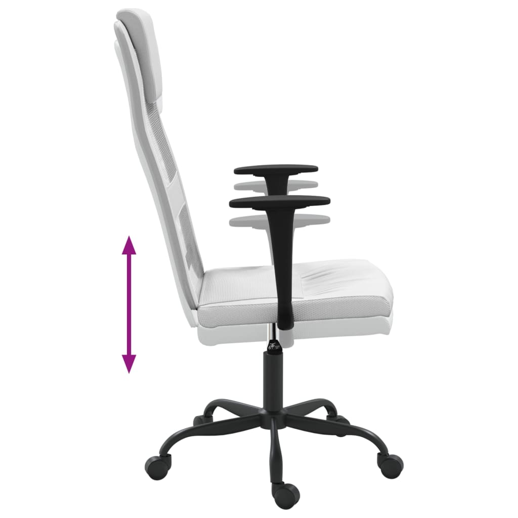 vidaXL Офис стол, регулируем, бял, мрежеста материя и еко кожа