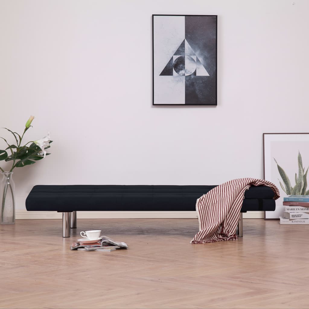 vidaXL Разтегателен диван с две възглавници, черен, полиестер