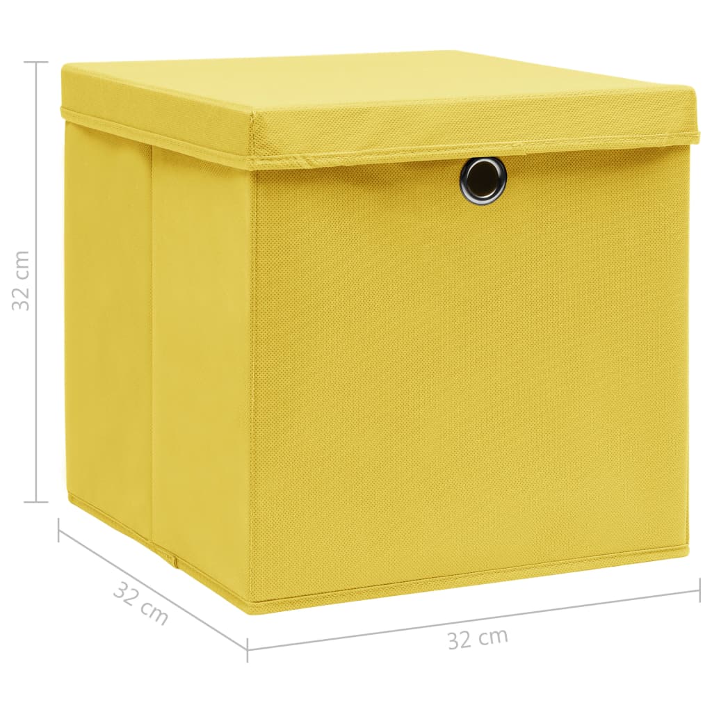 vidaXL Кутии за съхранение с капаци 4 бр жълти 32x32x32 см плат