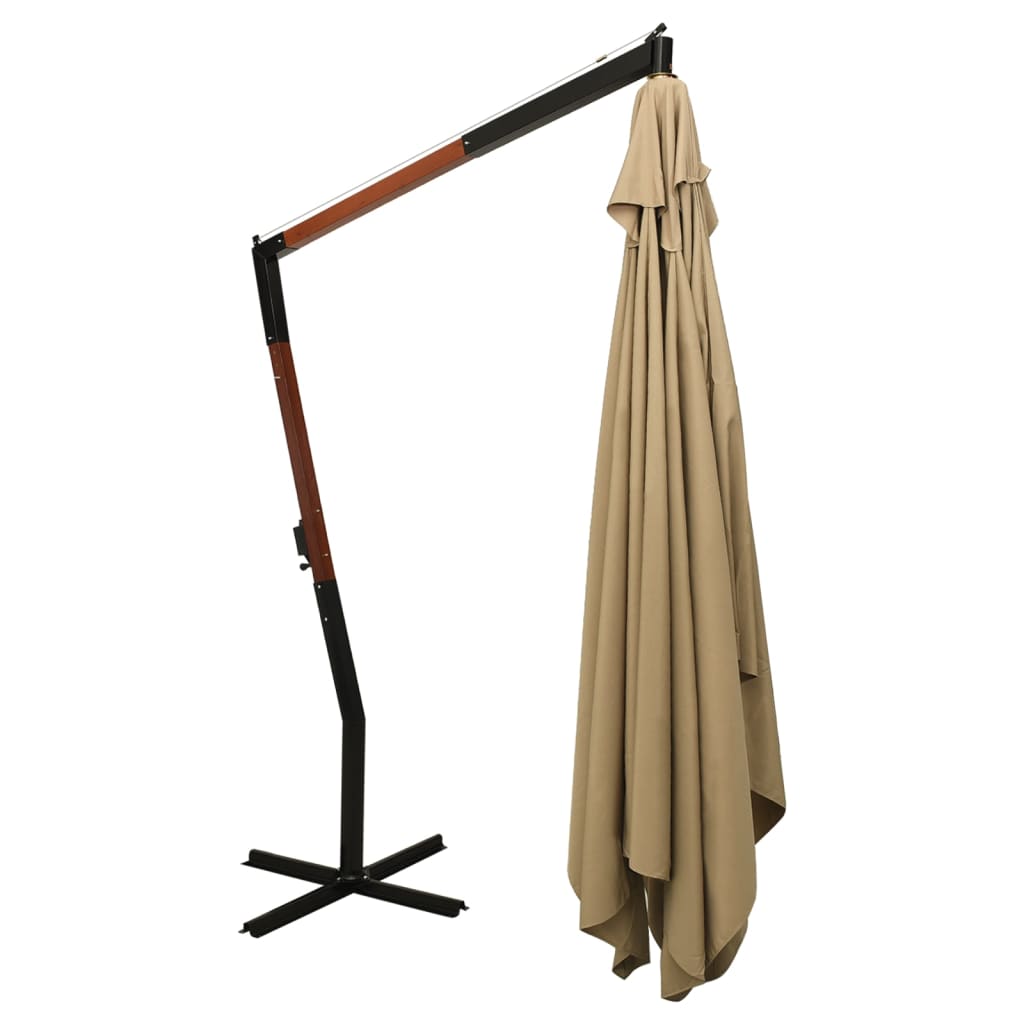 vidaXL Конзолен чадър с дървен прът, 400x300 см, таупе