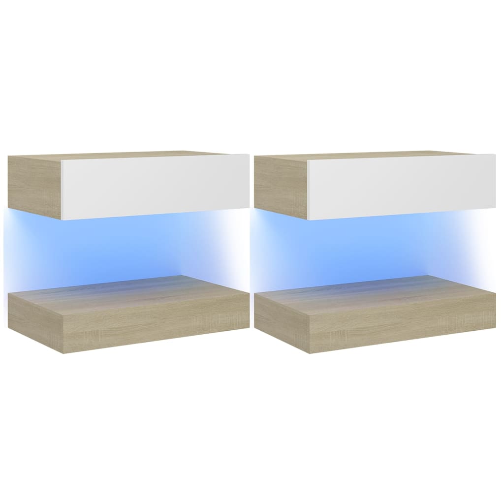 vidaXL Нощни шкафчета, 2 бр, бяло и дъб сонома, 60x35 см, ПДЧ