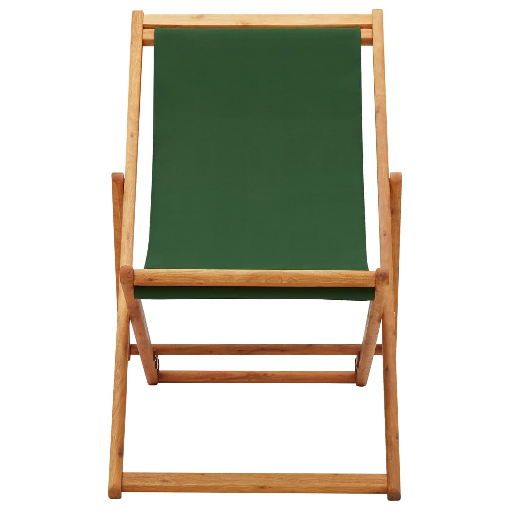 vidaXL Сгъваем плажен стол, евкалиптово дърво и текстил, зелен