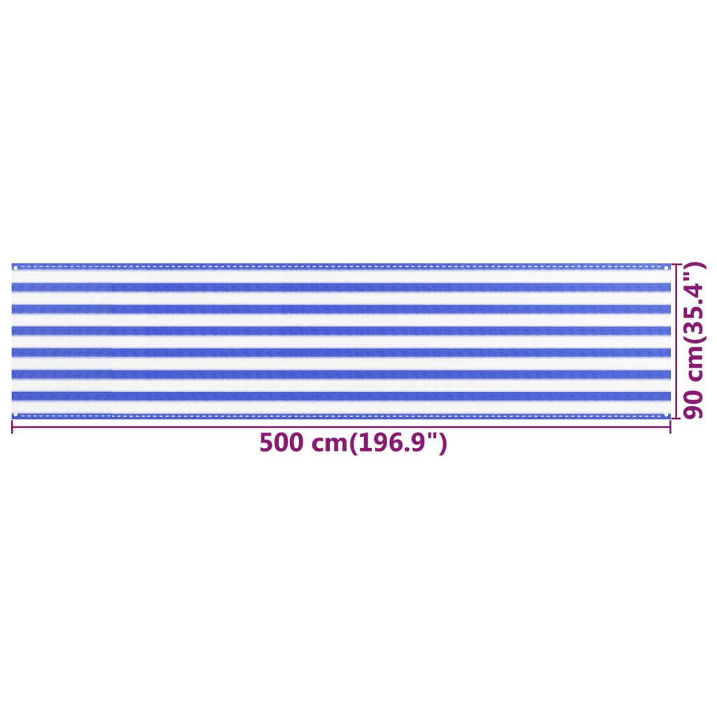 vidaXL Балконски параван, синьо и бяло, 90x500 см, HDPE