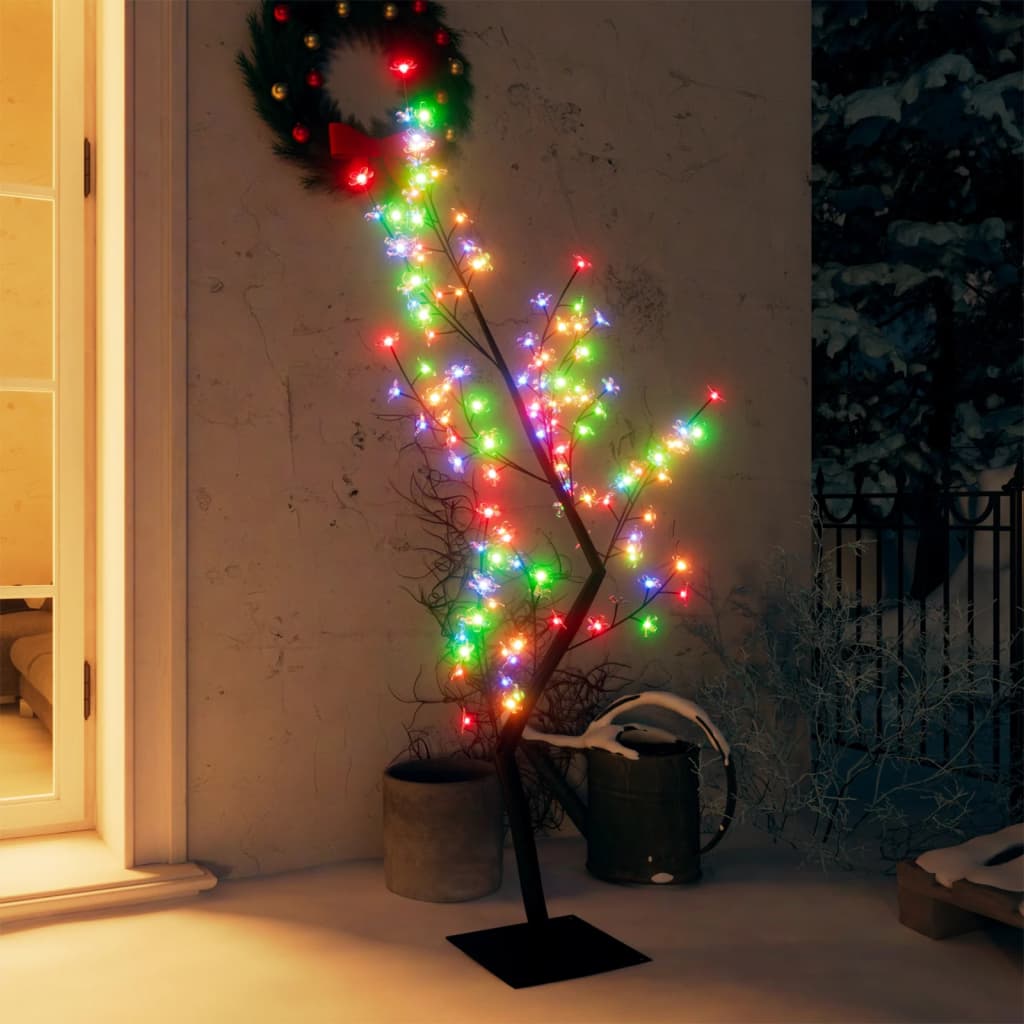 vidaXL Коледно дърво, 128 разноцветни LED, разцъфнала череша, 120 см