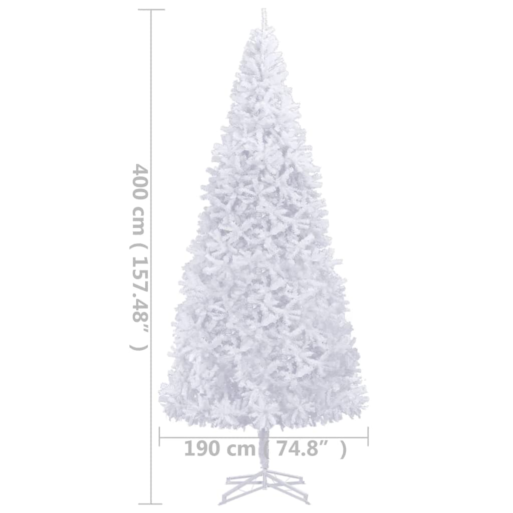 vidaXL Изкуствена предварително осветена коледна елха, 400 см, бяла