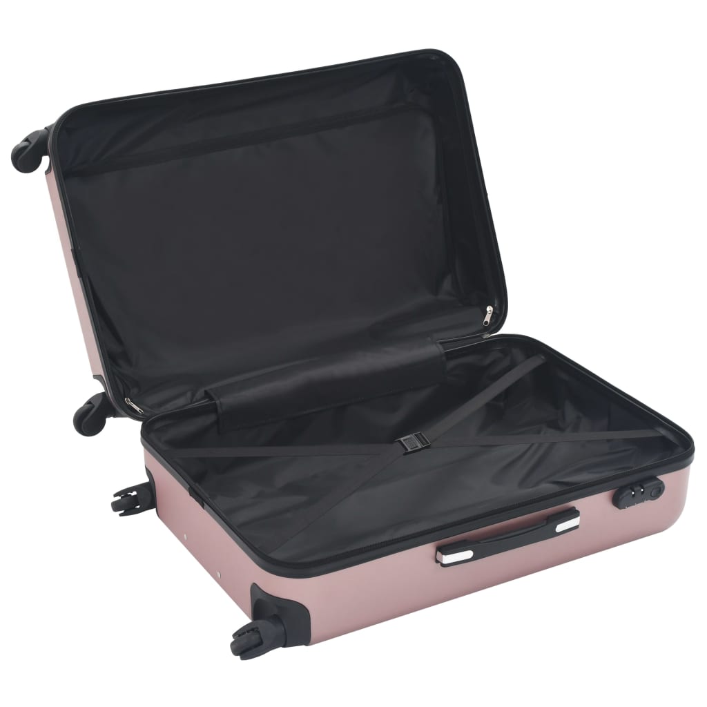 vidaXL Комплект твърди куфари с колелца, 3 бр, розово злато, ABS