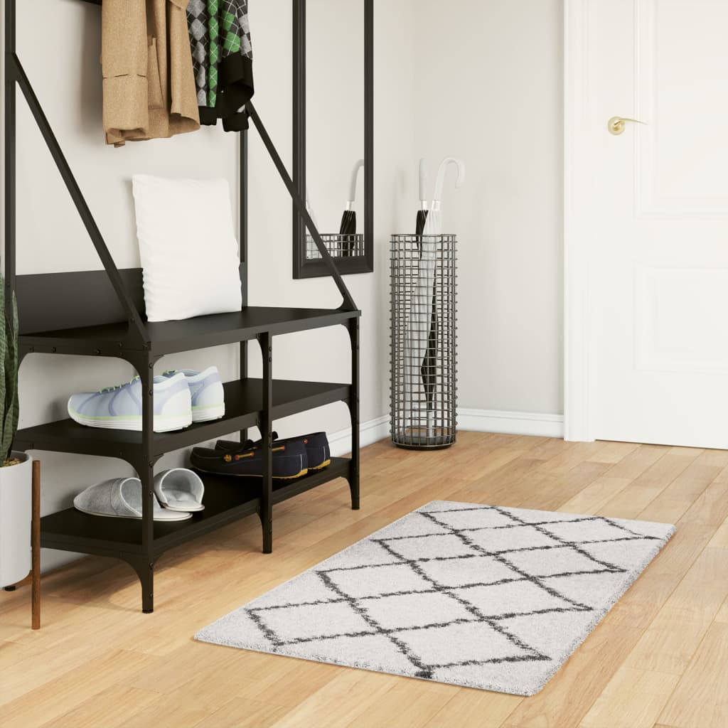 vidaXL Шаги килим с дълъг косъм, модерен, кремав и черен, 60x110 см