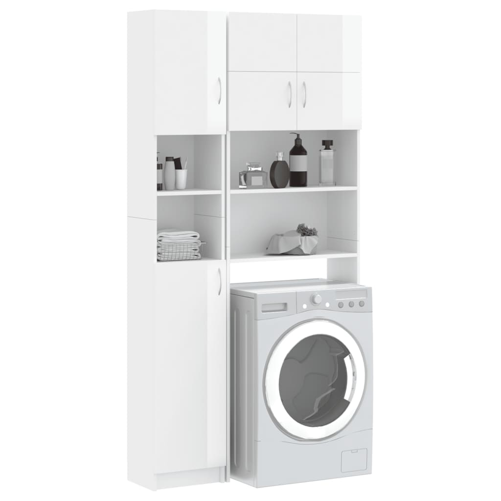 vidaXL Комплект шкафове за пералня, бял гланц, ПДЧ