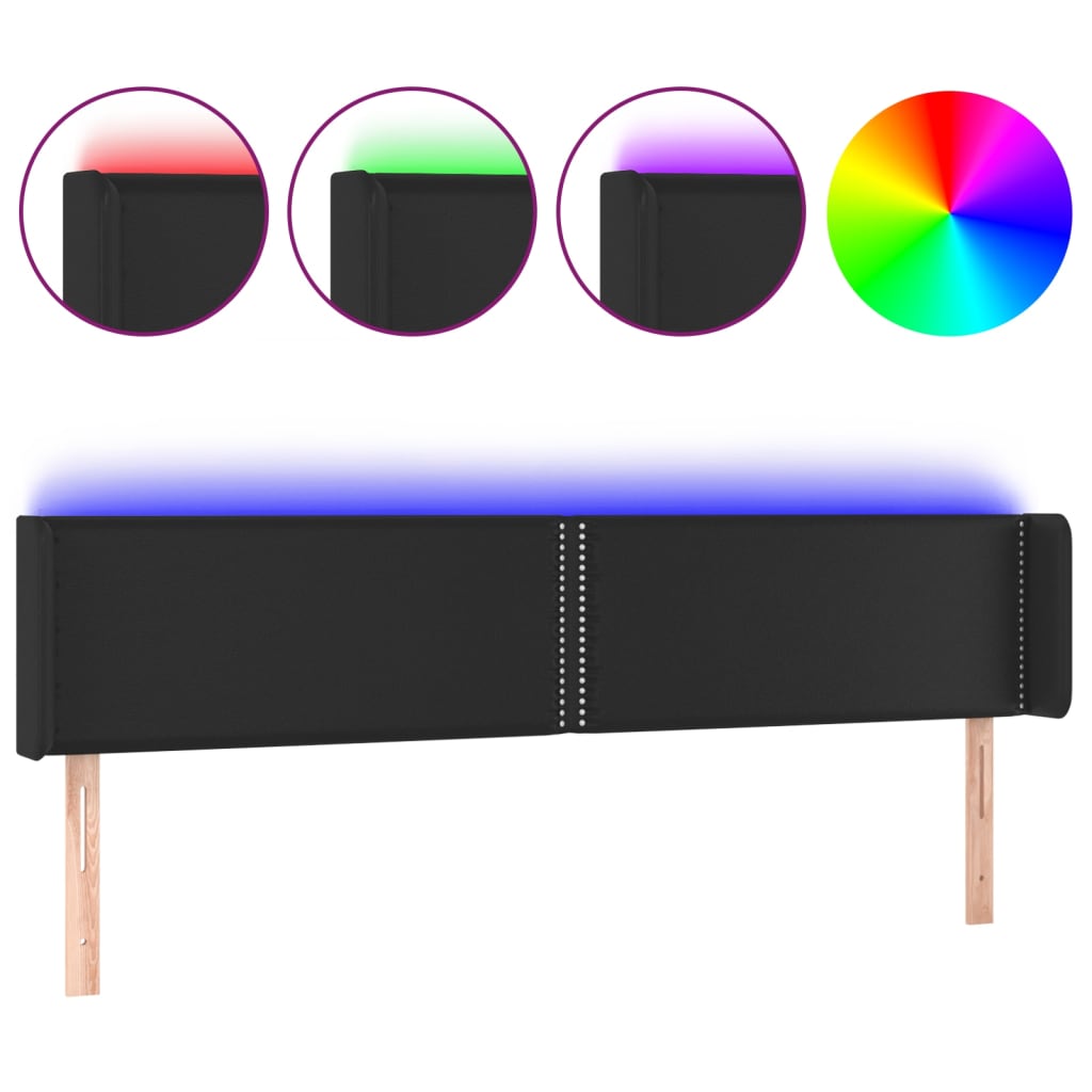 vidaXL LED горна табла за легло, черна, 163x16x78/88 см