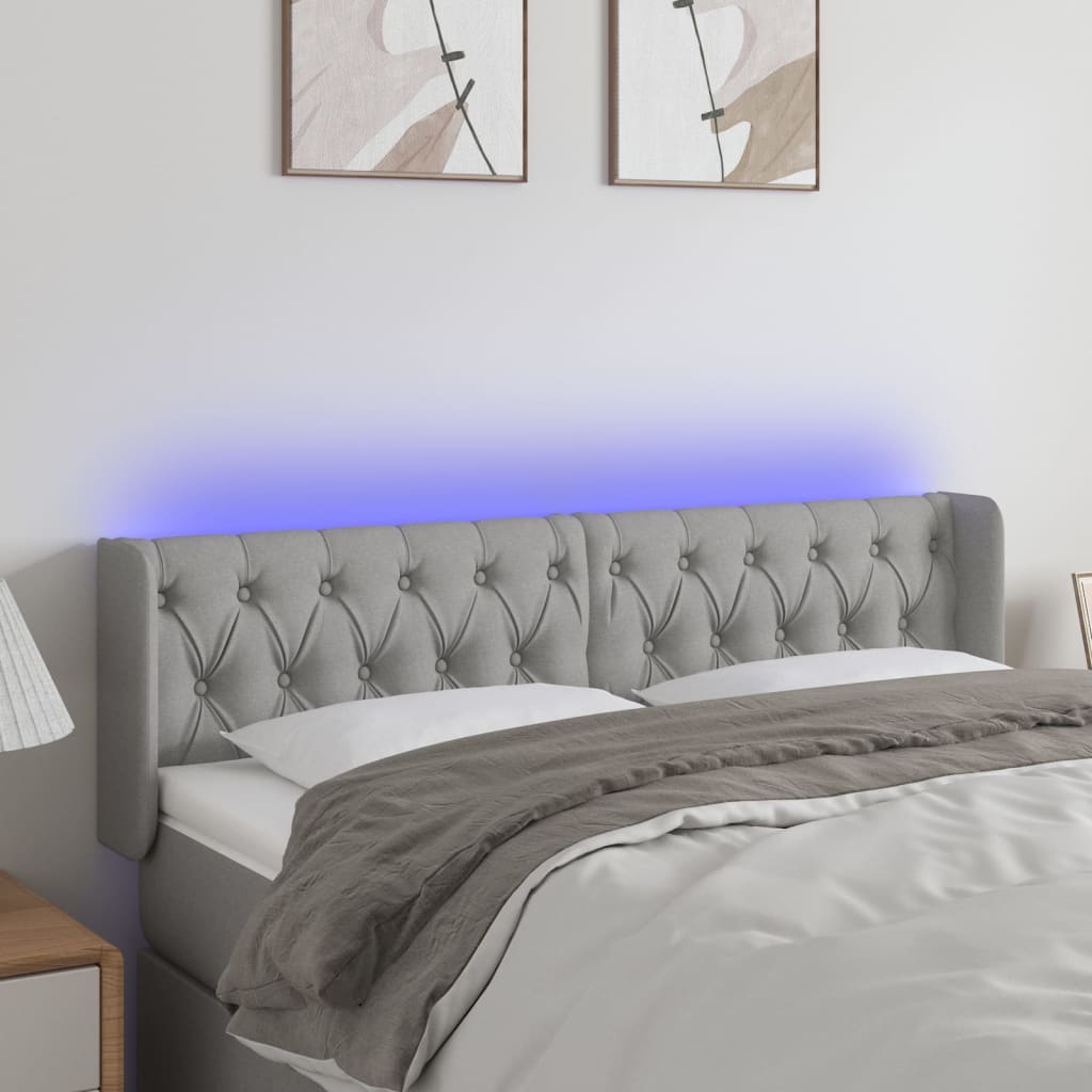 vidaXL LED горна табла за легло, светлосива, 163x16x78/88 см, плат