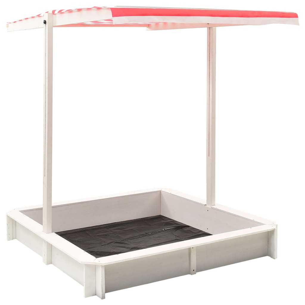 313888 vidaXL Sandbox with Adjustable Roof Fir Wood White and Red UV50