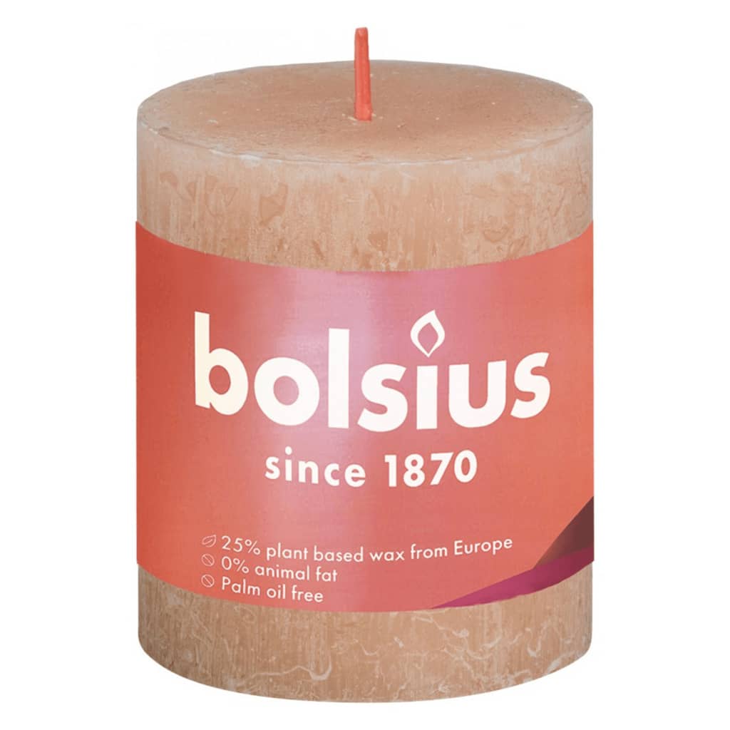Bolsius Рустик колонни свещи Shine, 4 бр, 80x68 мм, мъгливо розово