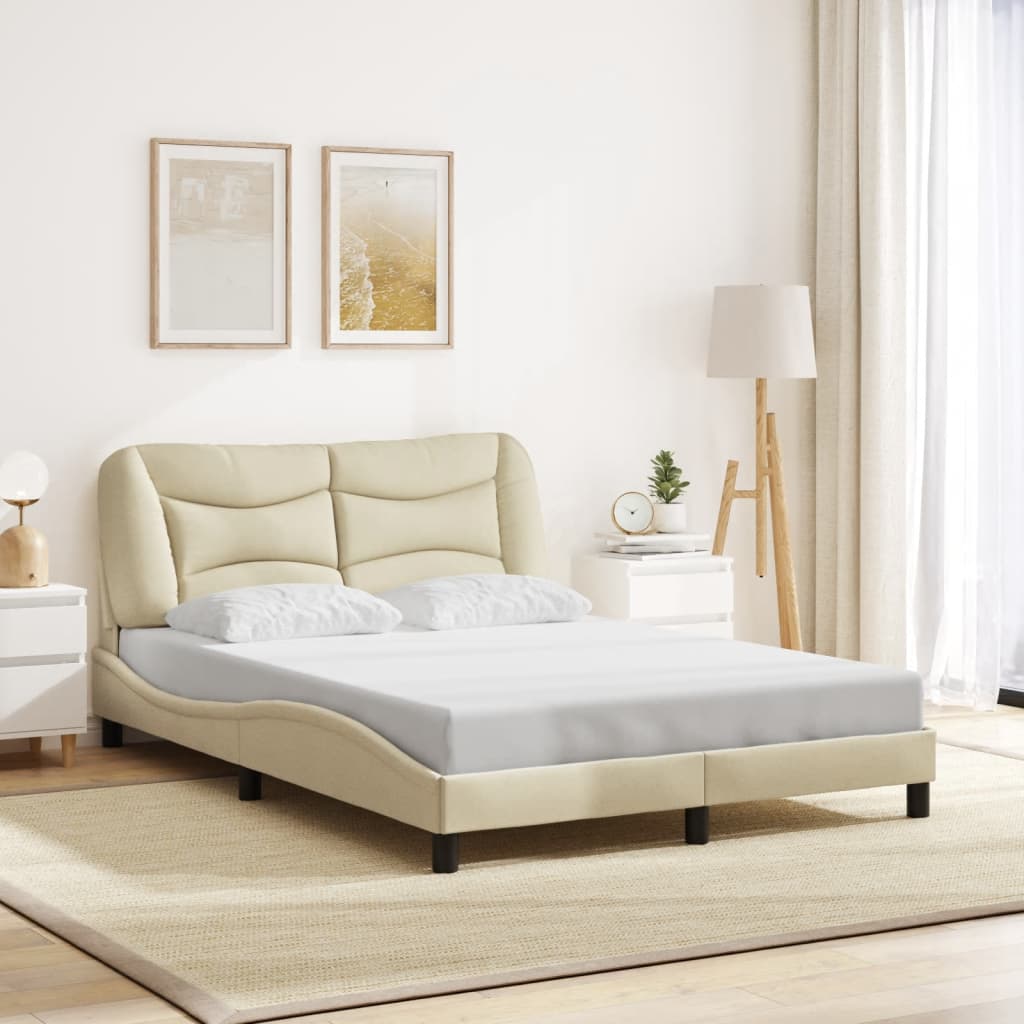 vidaXL Рамка за легло с табла, кремава, 140x200 см, плат