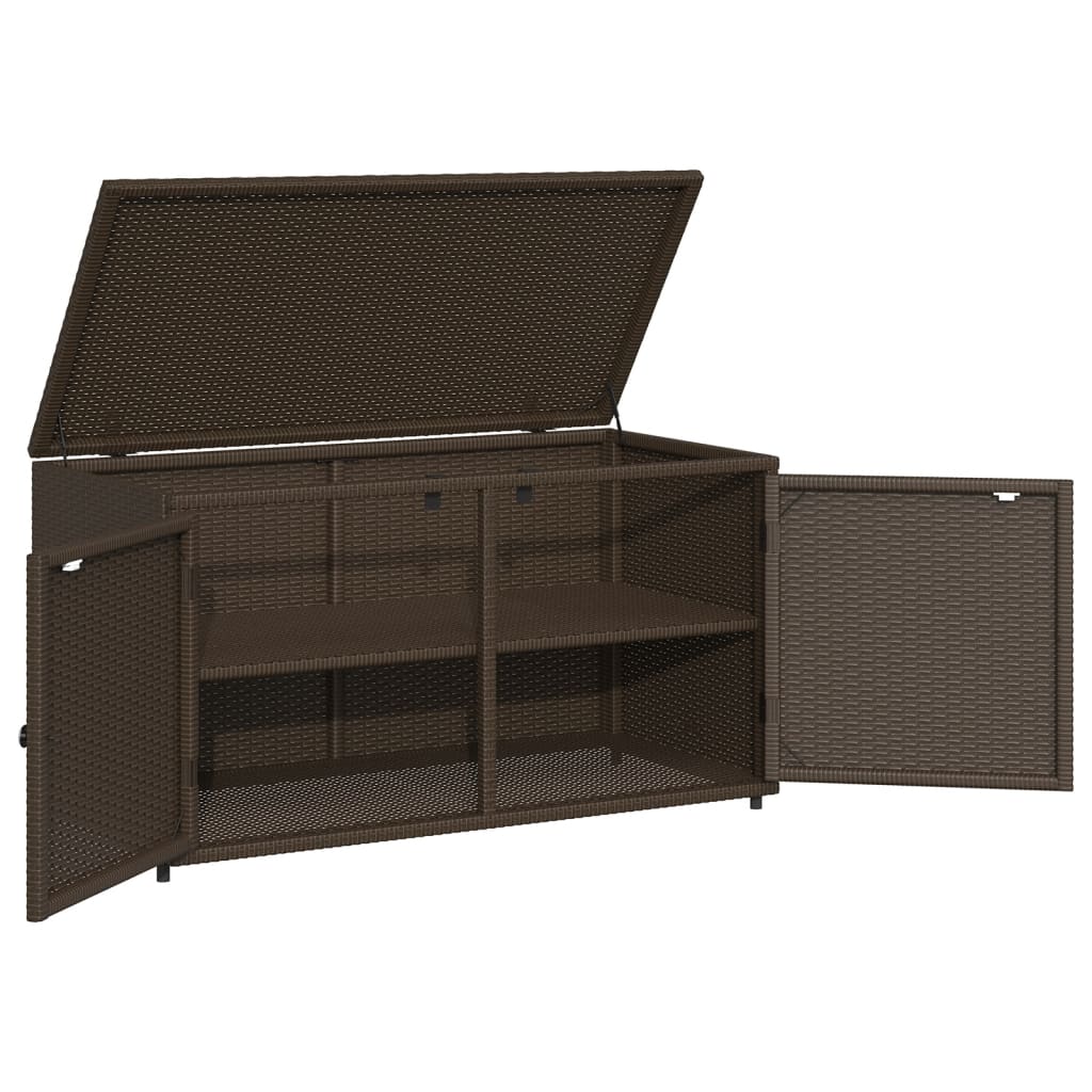vidaXL Градински шкаф за съхранение, кафяв, 110x55x60,5 см, полиратан