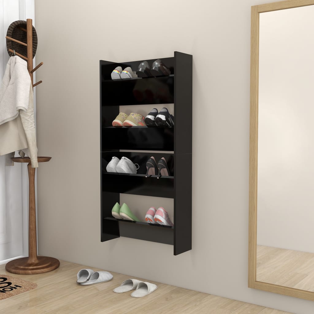 vidaXL Стенни шкафове за обувки, 2 бр, черни, 60x18x60 см, ПДЧ
