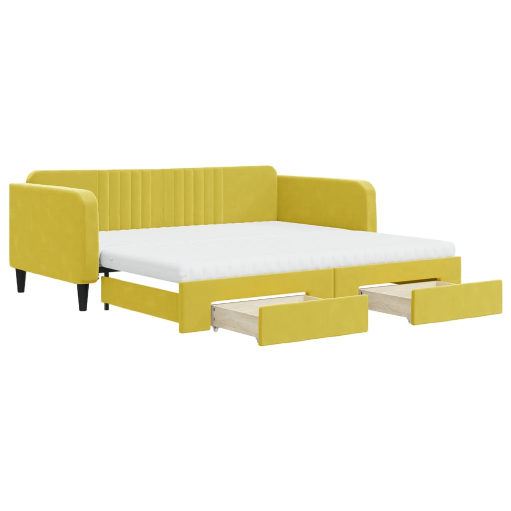 vidaXL Канапе с изтеглящо легло и чекмеджета жълто 100x200 см кадифе