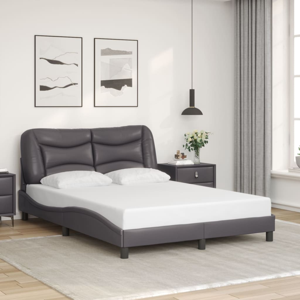 vidaXL Рамка за легло с табла, сива, 120x200 см, изкуствена кожа