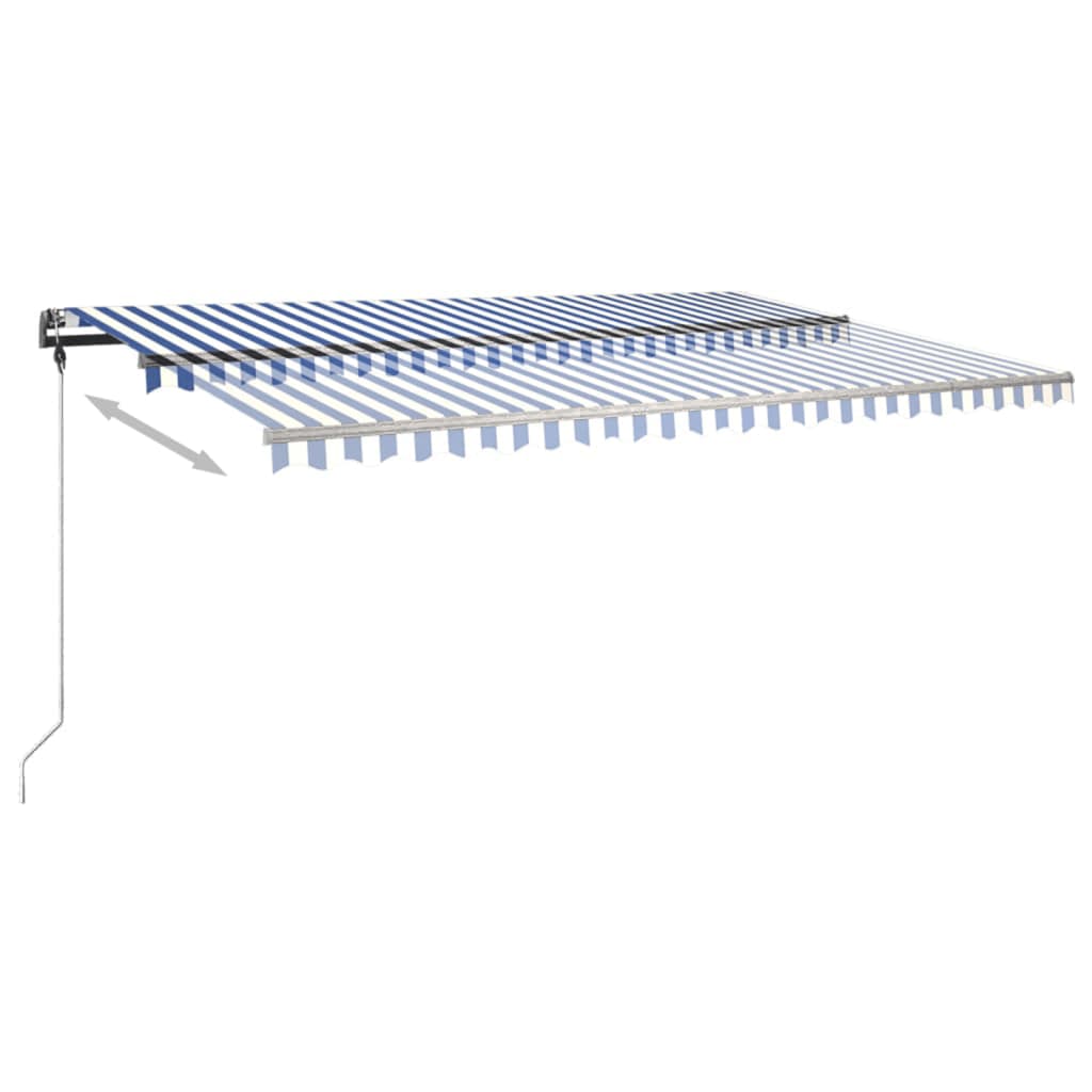 vidaXL Ръчно прибиращ се сенник с LED, 500x300 см, синьо и бяло
