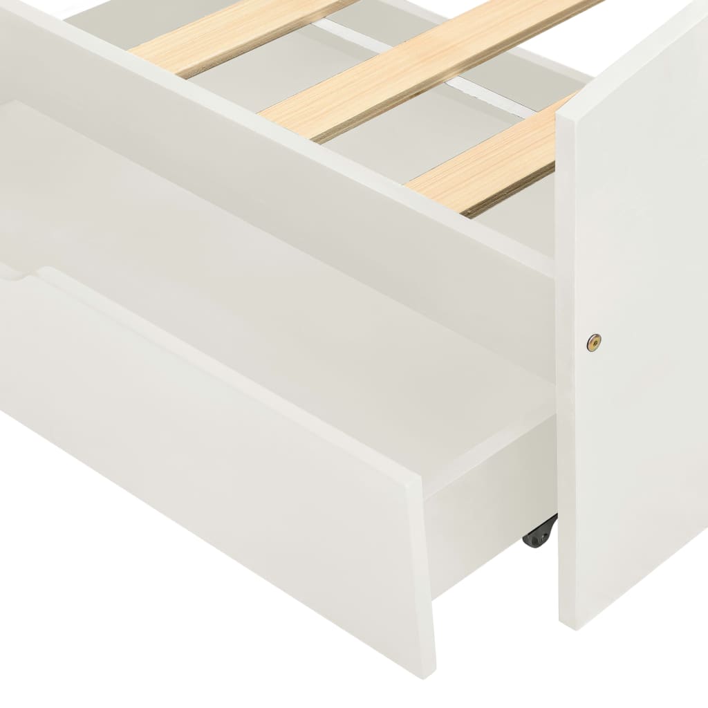 vidaXL Рамка за легло с 2 чекмеджета, бяла, бор масив, 90х200 см