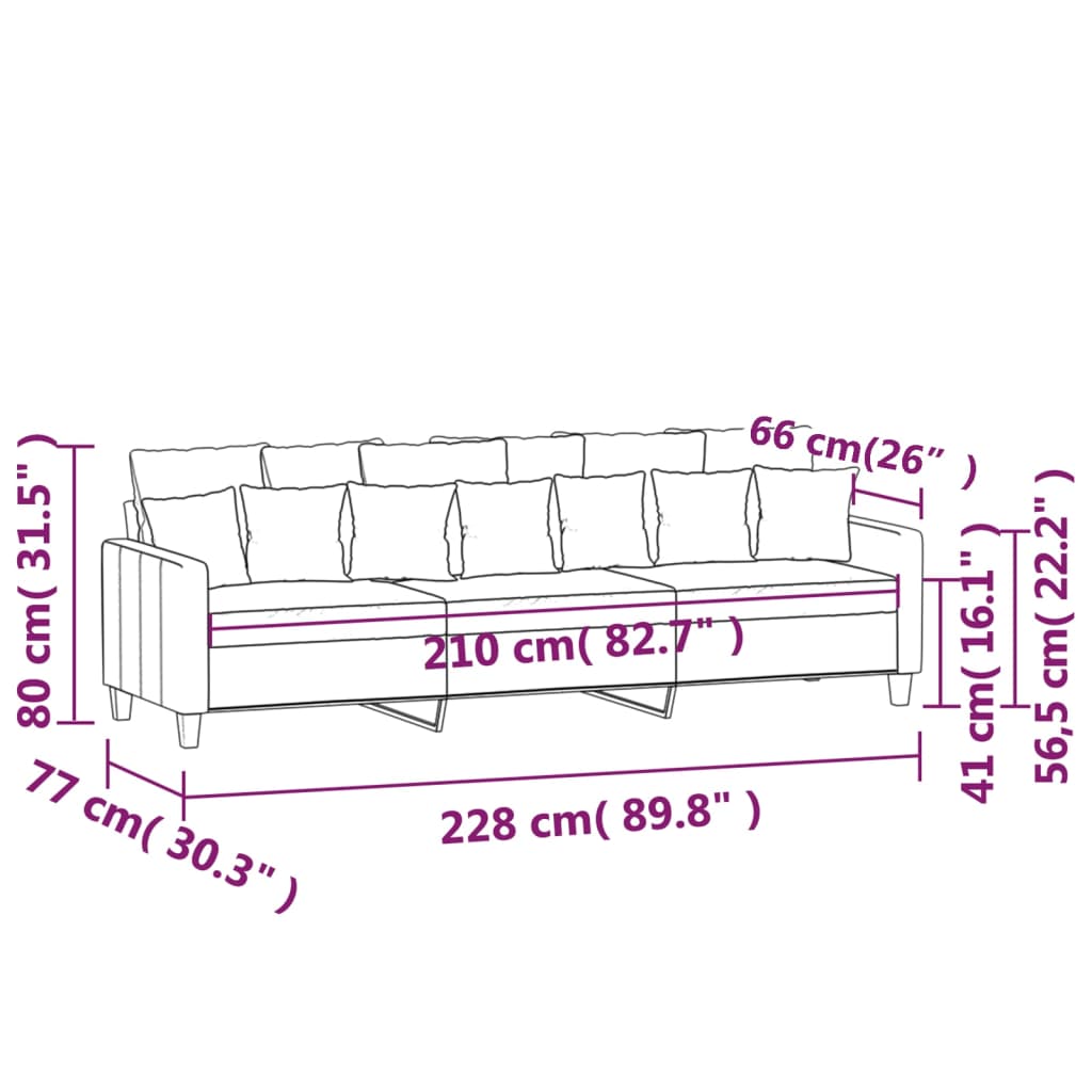 vidaXL 3-местен диван, светлосив, 210 см, плат