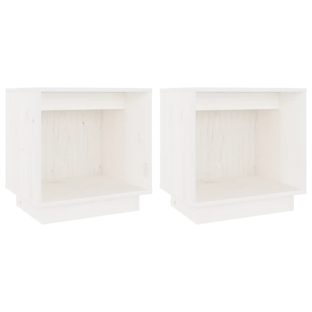 vidaXL Нощни шкафчета, 2 бр, бели, 40x30x40 см, борово дърво масив