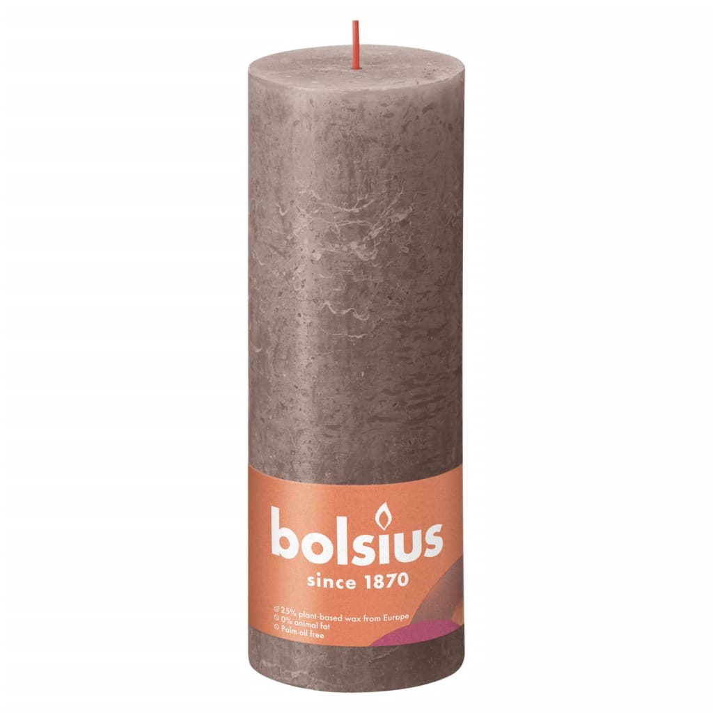 Bolsius Рустик колонни свещи Shine, 4 бр, 190x68 мм, ръждиво таупе