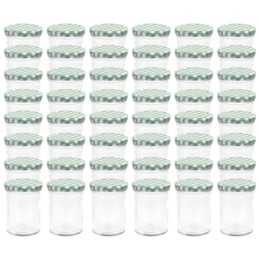 vidaXL Стъклени буркани за сладко с бяло-зелени капачки 48 бр 400 мл