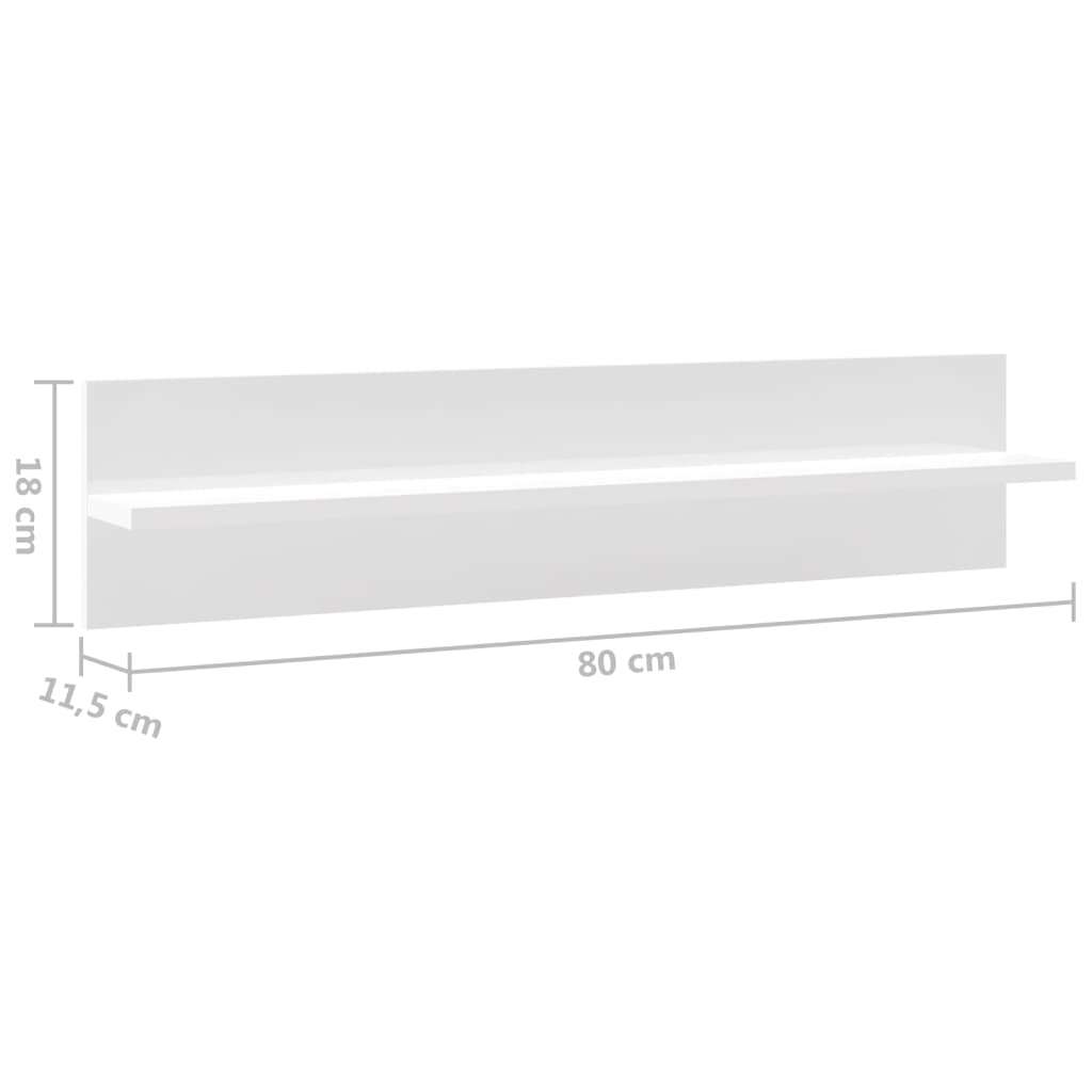 vidaXL Стенни рафтове, 4 бр, бял гланц, 80x11,5x18 см, ПДЧ