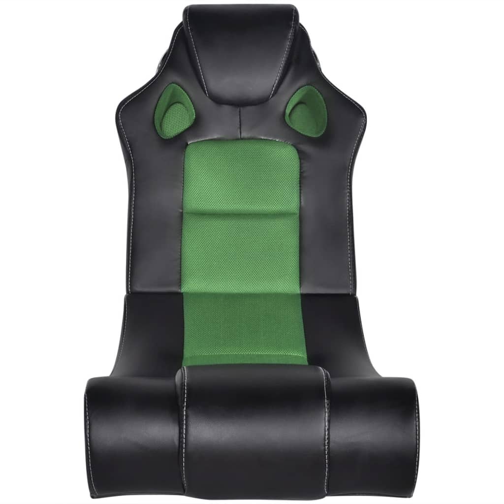 vidaXL Музикален люлеещ се стол, черно и зелено, изкуствена кожа