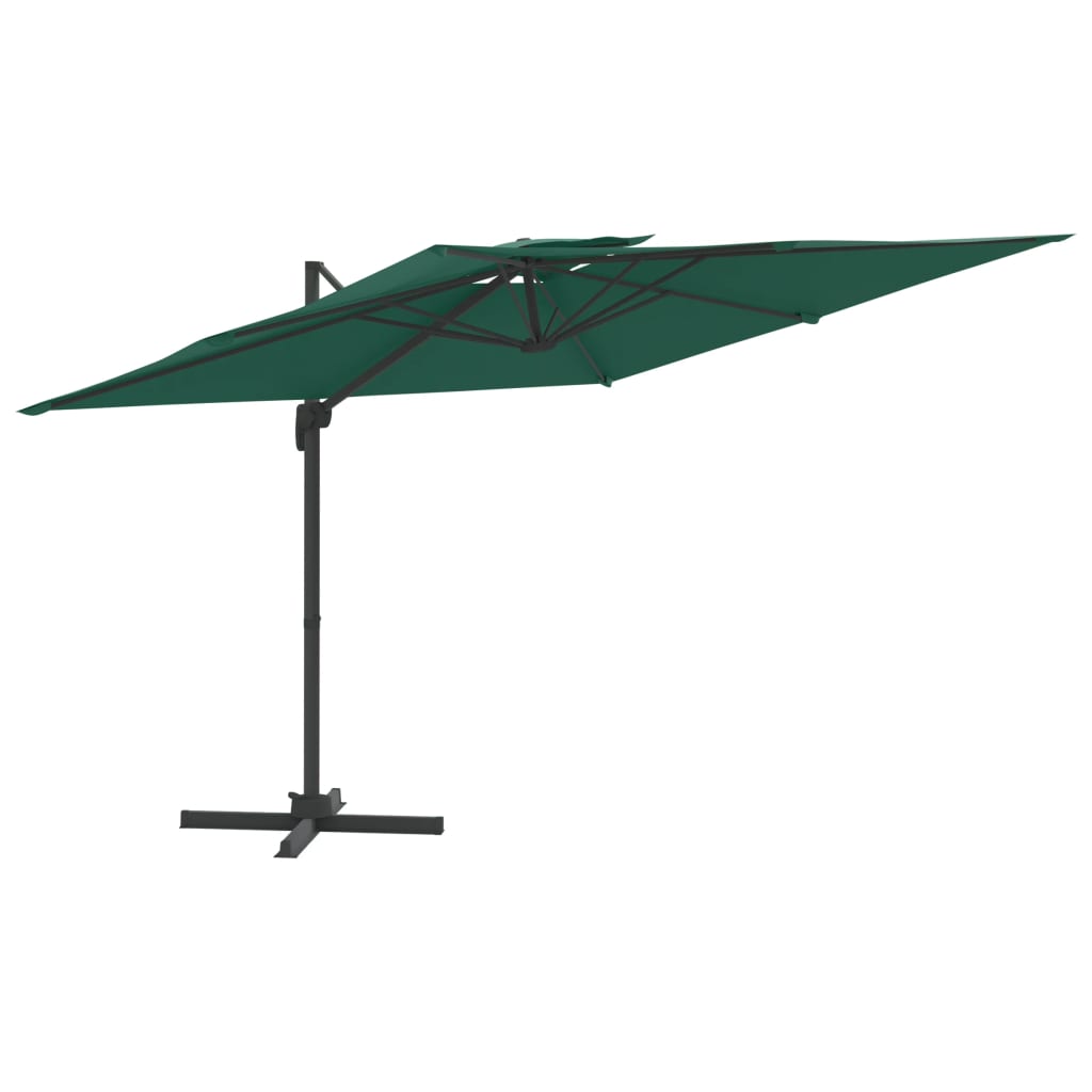 vidaXL Конзолен чадър с двоен покрив, зелен, 300x300 см