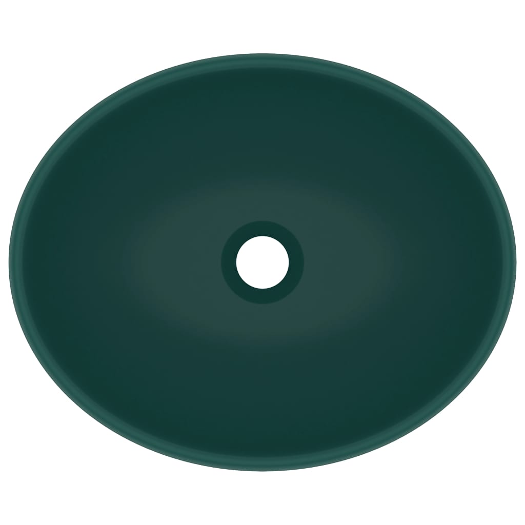 vidaXL Луксозна овална мивка, матово тъмнозелена, 40x33 см, керамика