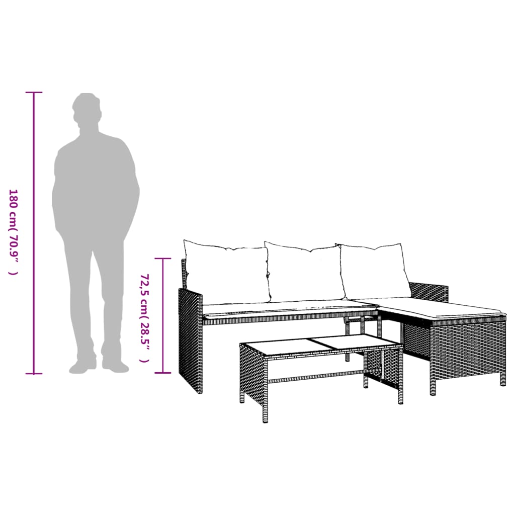 vidaXL Градински диван с маса и възглавници ъглов бежов микс полиратан