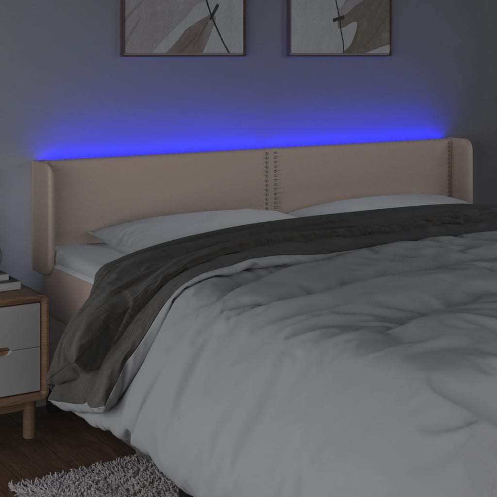 vidaXL LED Горна табла за легло, капучино, 203x16x78/88 см