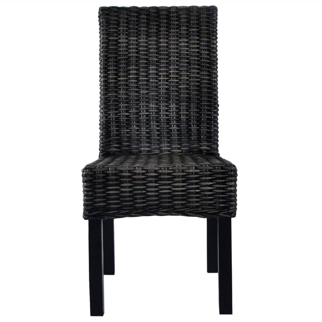 vidaXL Трапезни столове, 2 бр, черни, кубу ратан и мангова дървесина