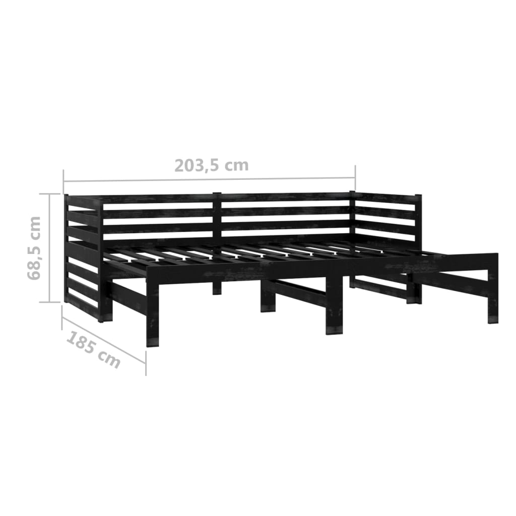 vidaXL Разтегателно дневно легло, 2x(90x200) см, черно, бор масив